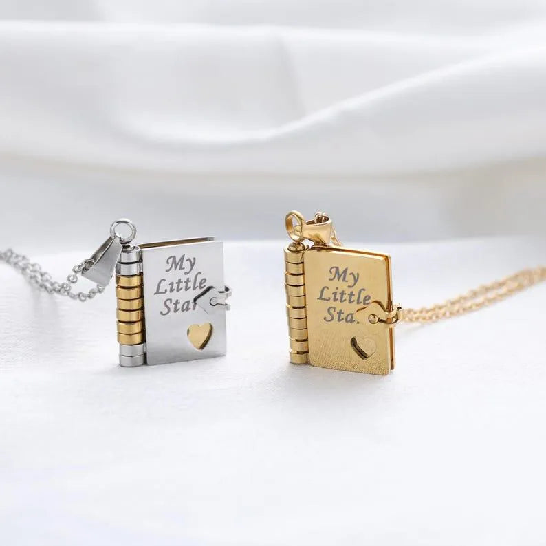 Kişiye Özel My Little Star Mini Kitap Kolye | Kızınıza Yazılmış Duygusal Mektup | Sevgi Dolu Hediye
