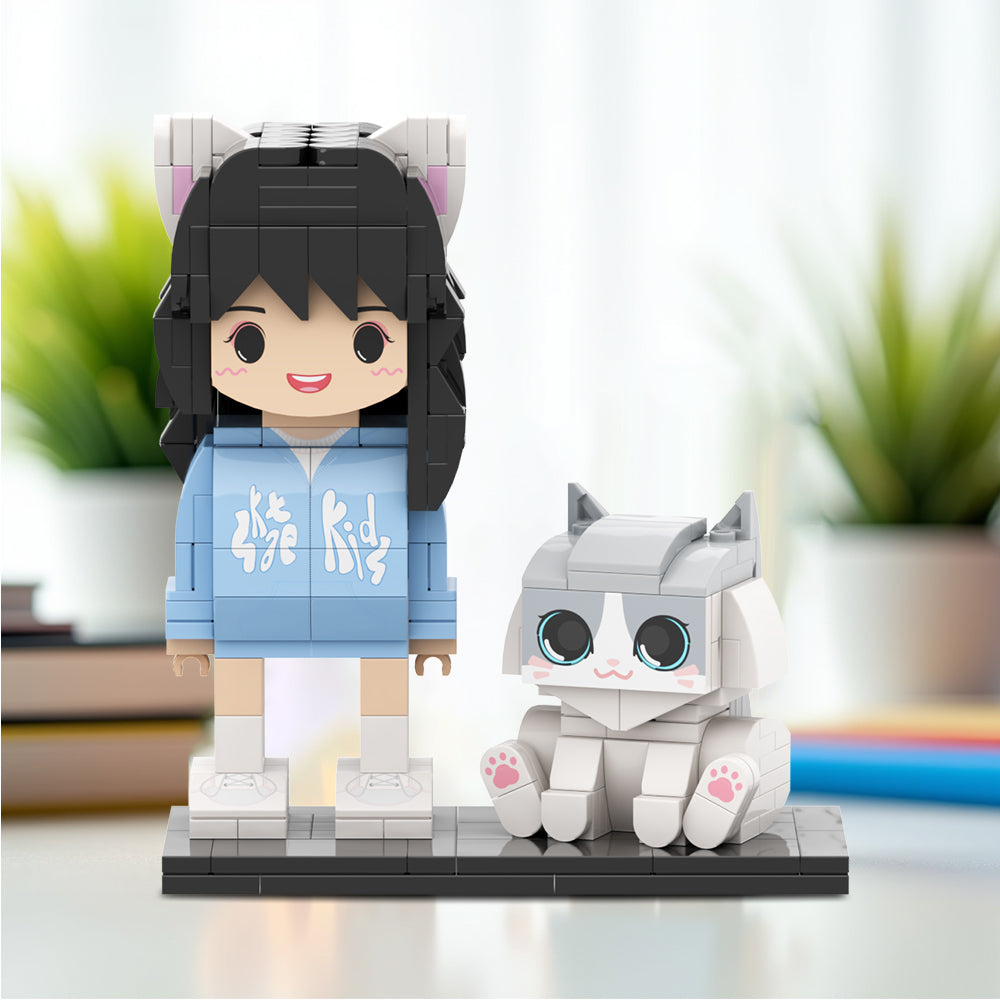 Tam Vücut Sevimli Brick Figür – Kedi Detaylı Dekoratif Hediye