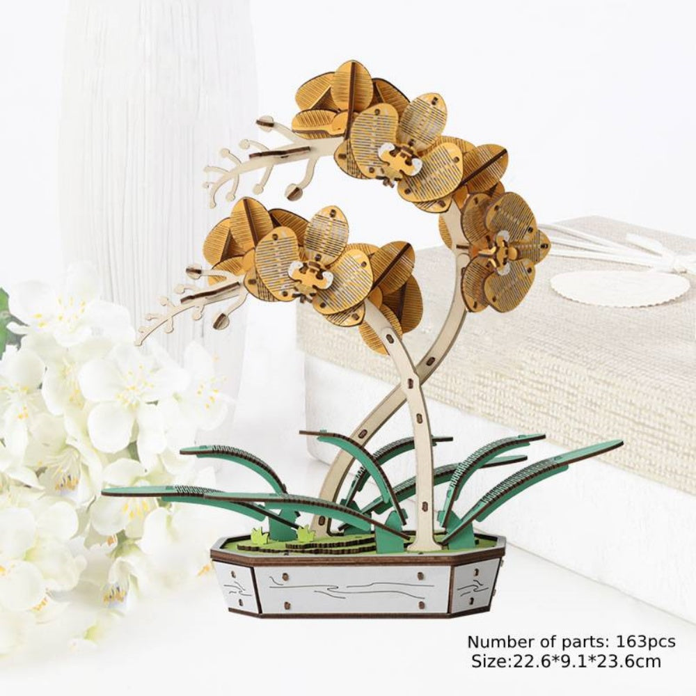 Hydrangea & Phalaenopsis 3D Ahşap Yapboz – El Yapımı Solmayan Çiçek Hediyesi