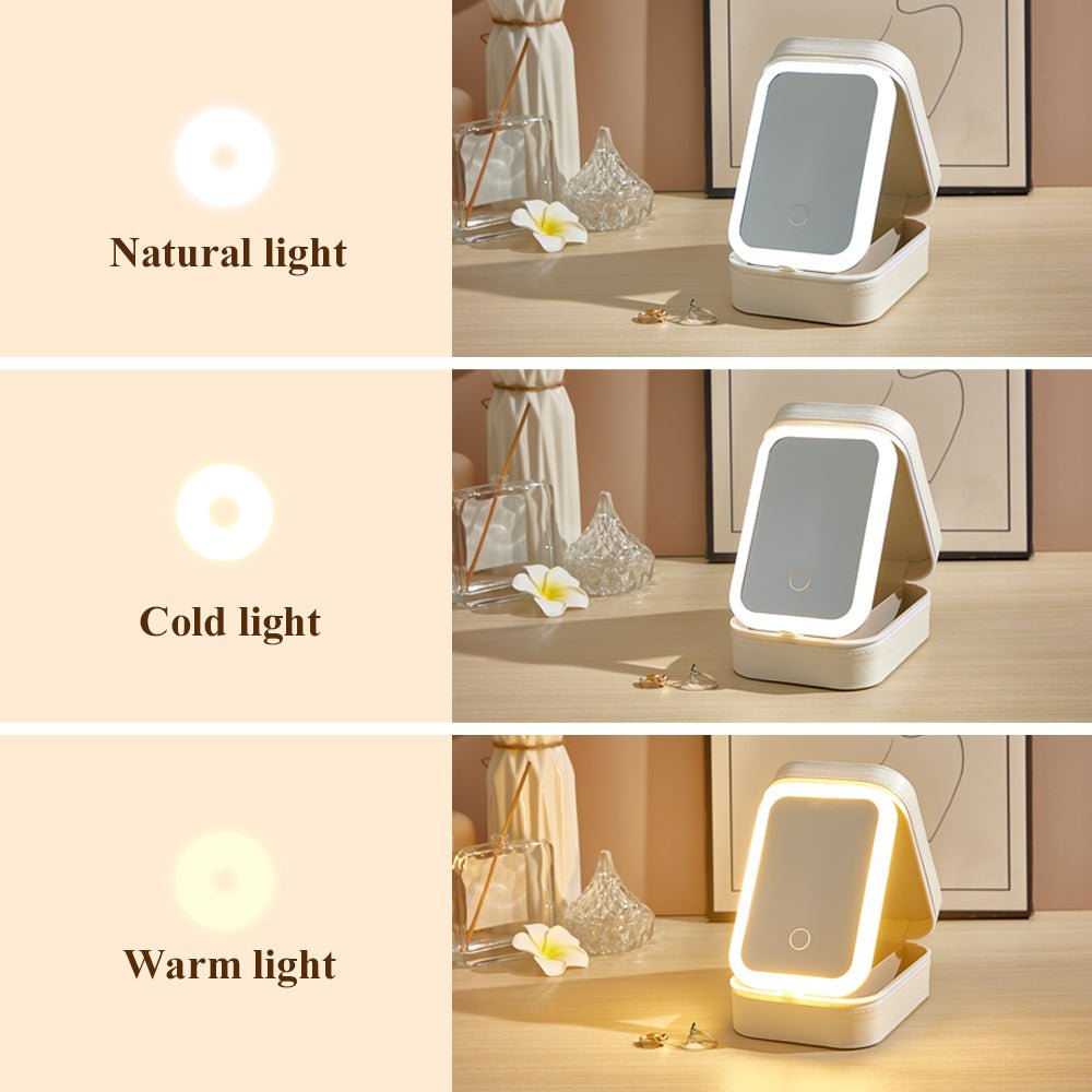 Kişiselleştirilmiş Doğum Çiçeği Deri Takı Kutusu LED Makyaj Aynalı - OnlineBazaar