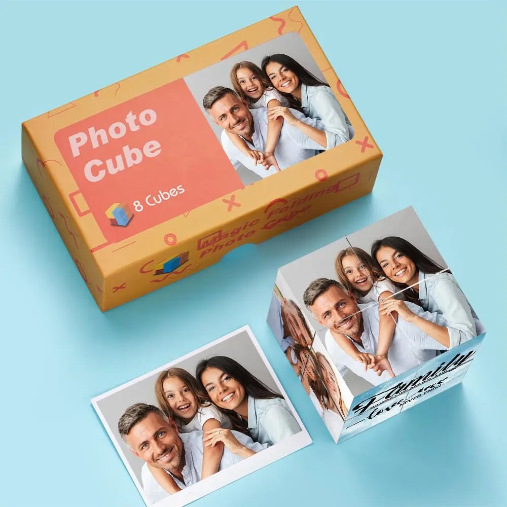 Kişiselleştirilmiş Fotoğraf Küpü - Çoklu Fotoğraf Çerçevesi - Aile için Hediye - "Birlikte Aile Oluruz" Sihirli Küp - OnlineBazaar