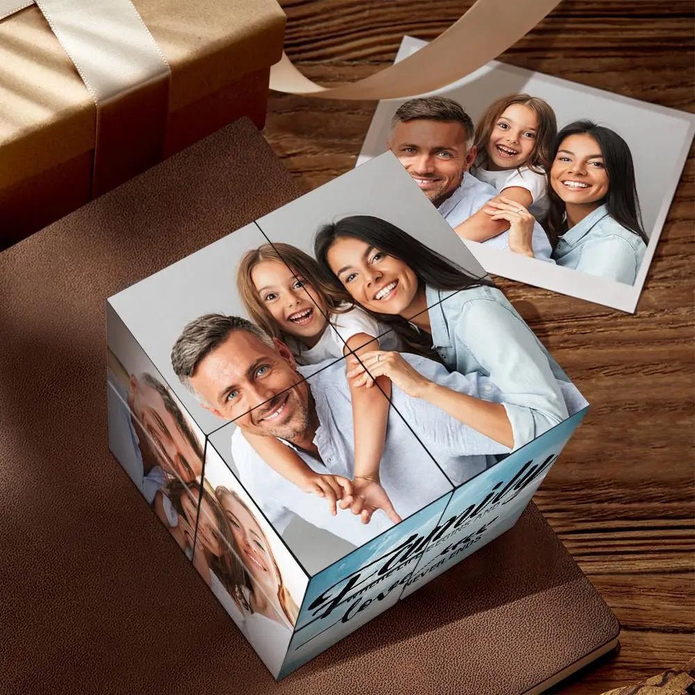 Kişiselleştirilmiş Fotoğraf Küpü - Çoklu Fotoğraf Çerçevesi - Aile için Hediye - "Birlikte Aile Oluruz" Sihirli Küp - OnlineBazaar