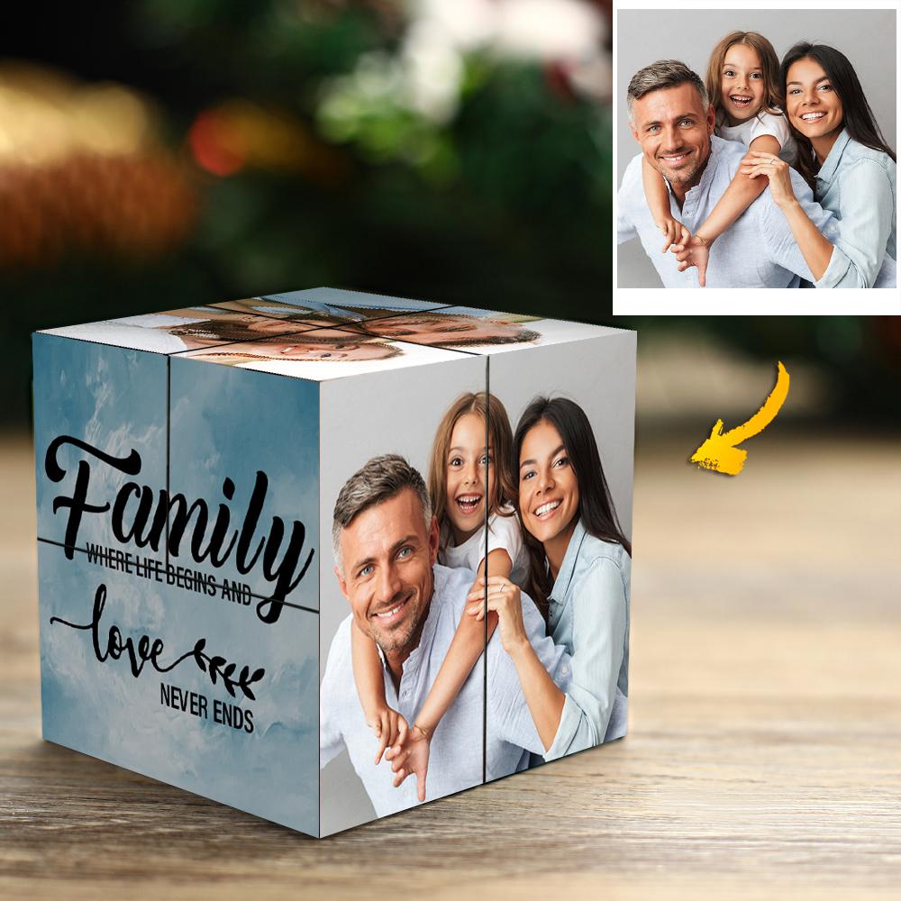 Kişiselleştirilmiş Fotoğraf Küpü - Çoklu Fotoğraf Çerçevesi - Aile için Hediye - "Birlikte Aile Oluruz" Sihirli Küp - OnlineBazaar