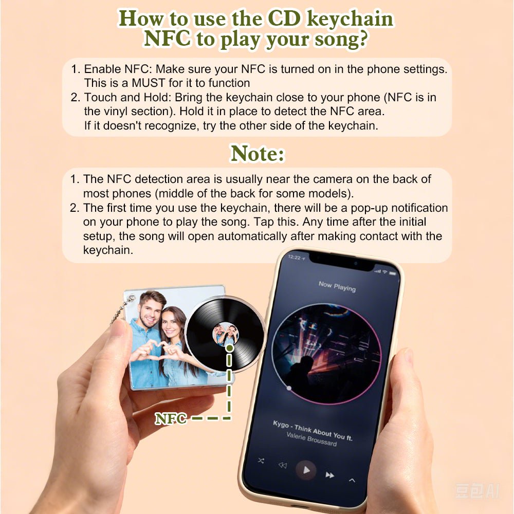 Kişiselleştirilmiş Müzik Anahtarlığı - Fotoğraflı Vinil Plak - NFC ile Dokun ve Çal - OnlineBazaar