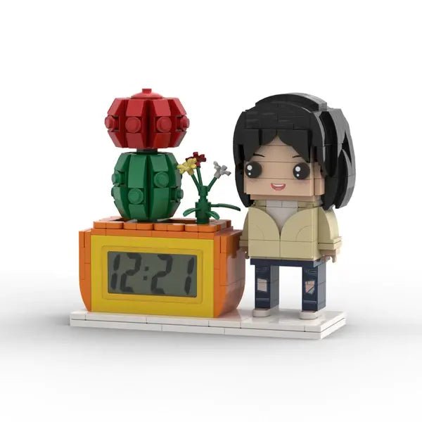 Kişiye Özel Saksılı Tuğla Figür Saat – Dekoratif Mini Bitki & Saatli Figür - OnlineBazaar