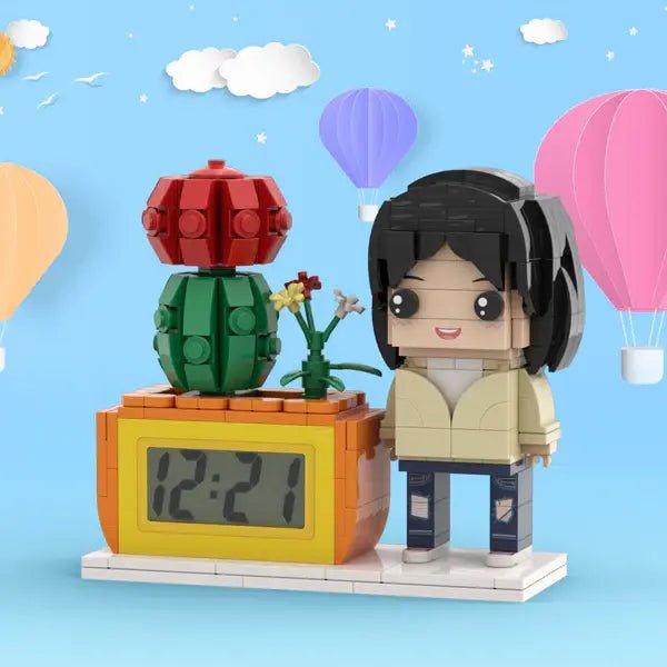 Kişiye Özel Saksılı Tuğla Figür Saat – Dekoratif Mini Bitki & Saatli Figür - OnlineBazaar