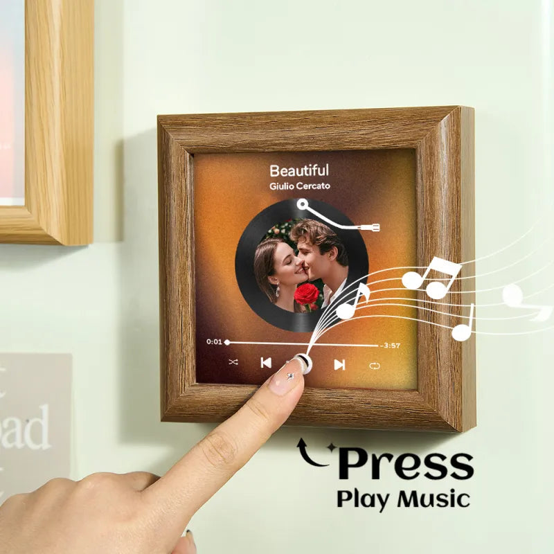 Kişiye Özel Ahşap Müzik Buzdolabı Magneti | Fotoğraf ve Şarkı Yükleme Özelliği