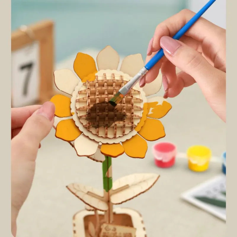 3D Ahşap Çiçek Yapboz – El Yapımı Anneler Günü Hediyesi!
