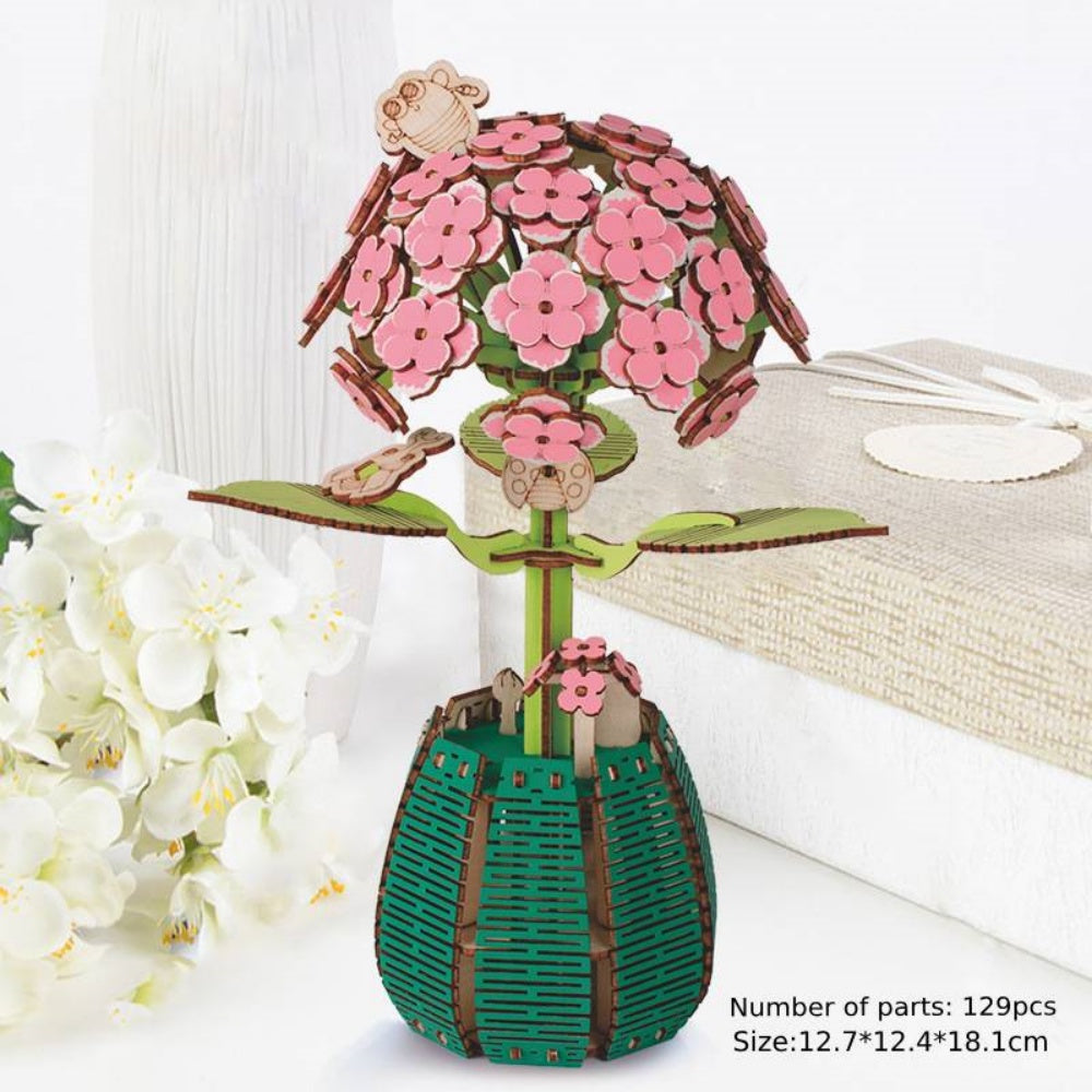 Hydrangea & Phalaenopsis 3D Ahşap Yapboz – El Yapımı Solmayan Çiçek Hediyesi