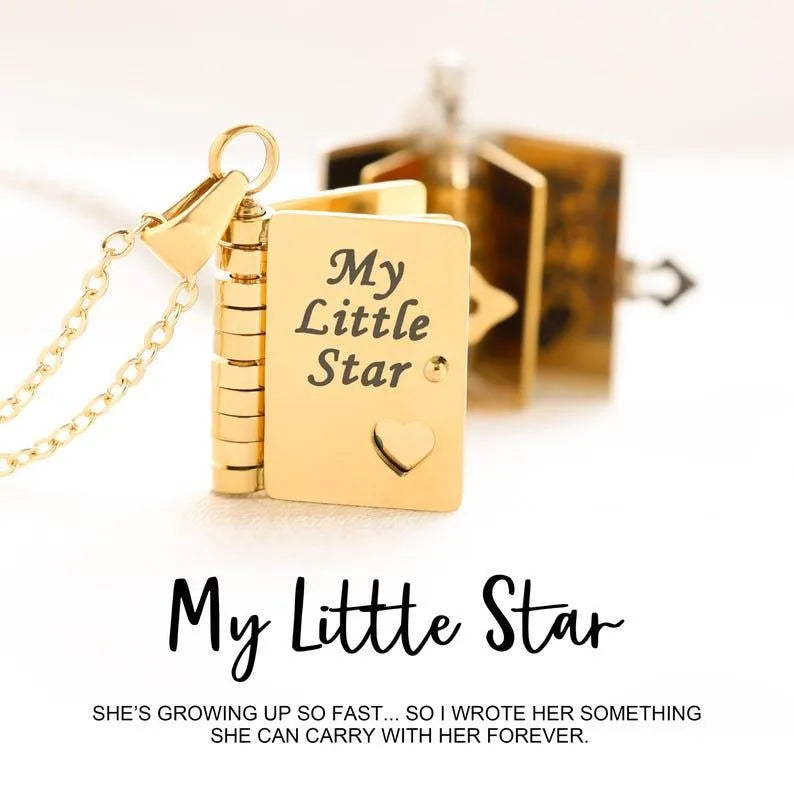 Kişiye Özel My Little Star Mini Kitap Kolye | Kızınıza Yazılmış Duygusal Mektup | Sevgi Dolu Hediye