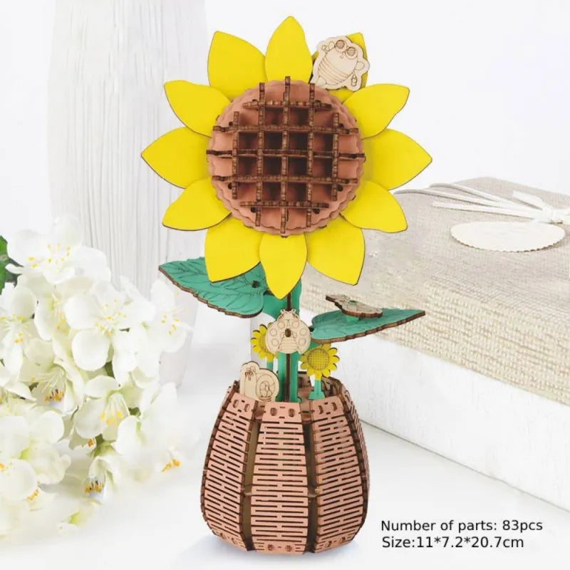 Sunflower 3D Ahşap Yapboz – El Yapımı Solmayan Çiçek Hediyesi
